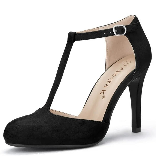 Zapatos De Salón De Mujer Tacón De Aguja Redondo Negro-1 36 EU Allegra K Bombas, Stilettos, T-Strap