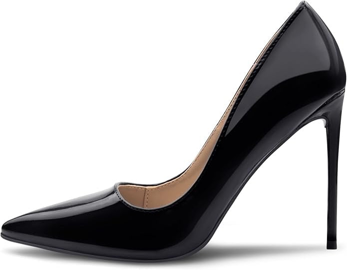 Zapatos de salón para mujer Carcuume, tacones altos sin cordones con punta puntiaguda, tacones de aguja de 4,1 pulgadas, vestido de fiesta nupcial para casual, Pu negro, 8