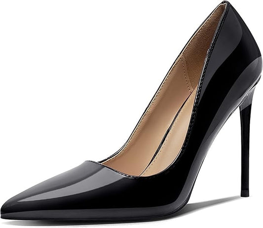 Zapatos de salón para mujer Carcuume, tacones altos sin cordones con punta puntiaguda, tacones de aguja de 4,1 pulgadas, vestido de fiesta nupcial para casual, Pu negro, 8