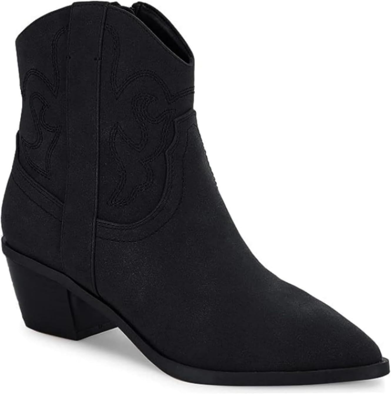 Botines vaqueros vaqueros occidentales para mujer de Coutgo, punta puntiaguda, botines vaqueros con tacón grueso