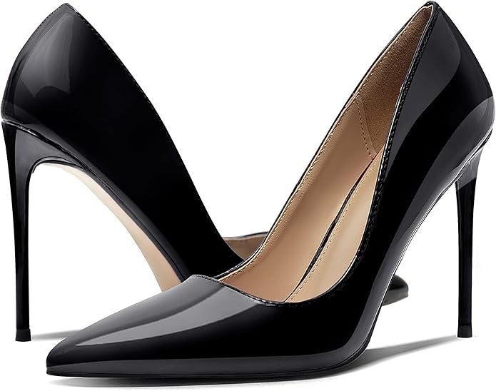 Zapatos de salón para mujer Carcuume, tacones altos sin cordones con punta puntiaguda, tacones de aguja de 4,1 pulgadas, vestido de fiesta nupcial para casual, Pu negro, 8