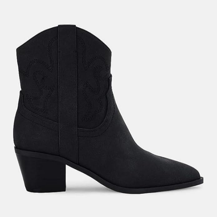 Botines vaqueros vaqueros occidentales para mujer de Coutgo, punta puntiaguda, botines vaqueros con tacón grueso