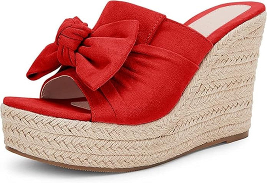 PiePieBuy Alpargatas de plataforma para mujer Sandalias de cuña sin cordones Pajarita Zapatos deslizantes con punta abierta