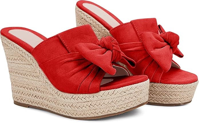 PiePieBuy Alpargatas de plataforma para mujer Sandalias de cuña sin cordones Pajarita Zapatos deslizantes con punta abierta