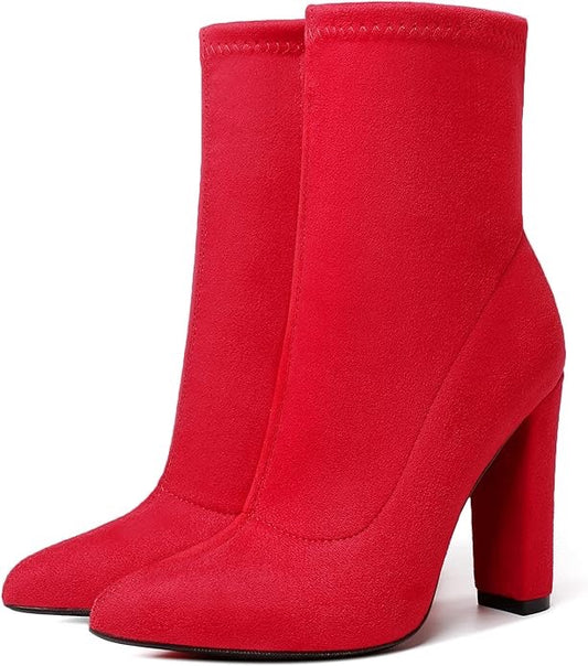 Botas de calcetín rojas para mujer, botines de calcetín