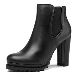 Botines de tacón grueso de bloque de plataforma Mysoft para mujer Botas de tobillo Chelsea con suela de tacón alto con cremalleras laterales - Tamaño 5.5 - Color Negro Pu