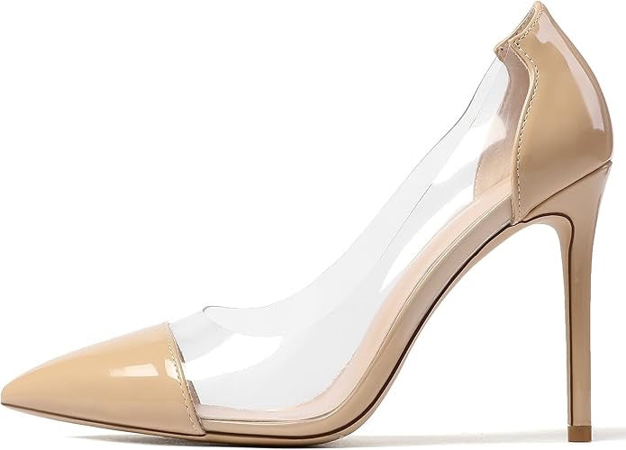 Mettesally Zapatos transparentes para mujer, zapatos de tacón alto con punta puntiaguda