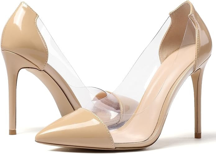 Mettesally Zapatos transparentes para mujer, zapatos de tacón alto con punta puntiaguda