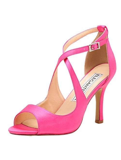 ELEGANTPARK Sandalias para mujer Peep Toe Tacones altos con tiras cruzadas