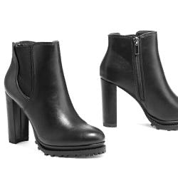 Botines de tacón grueso de bloque de plataforma Mysoft para mujer Botas de tobillo Chelsea con suela de tacón alto con cremalleras laterales - Tamaño 5.5 - Color Negro Pu